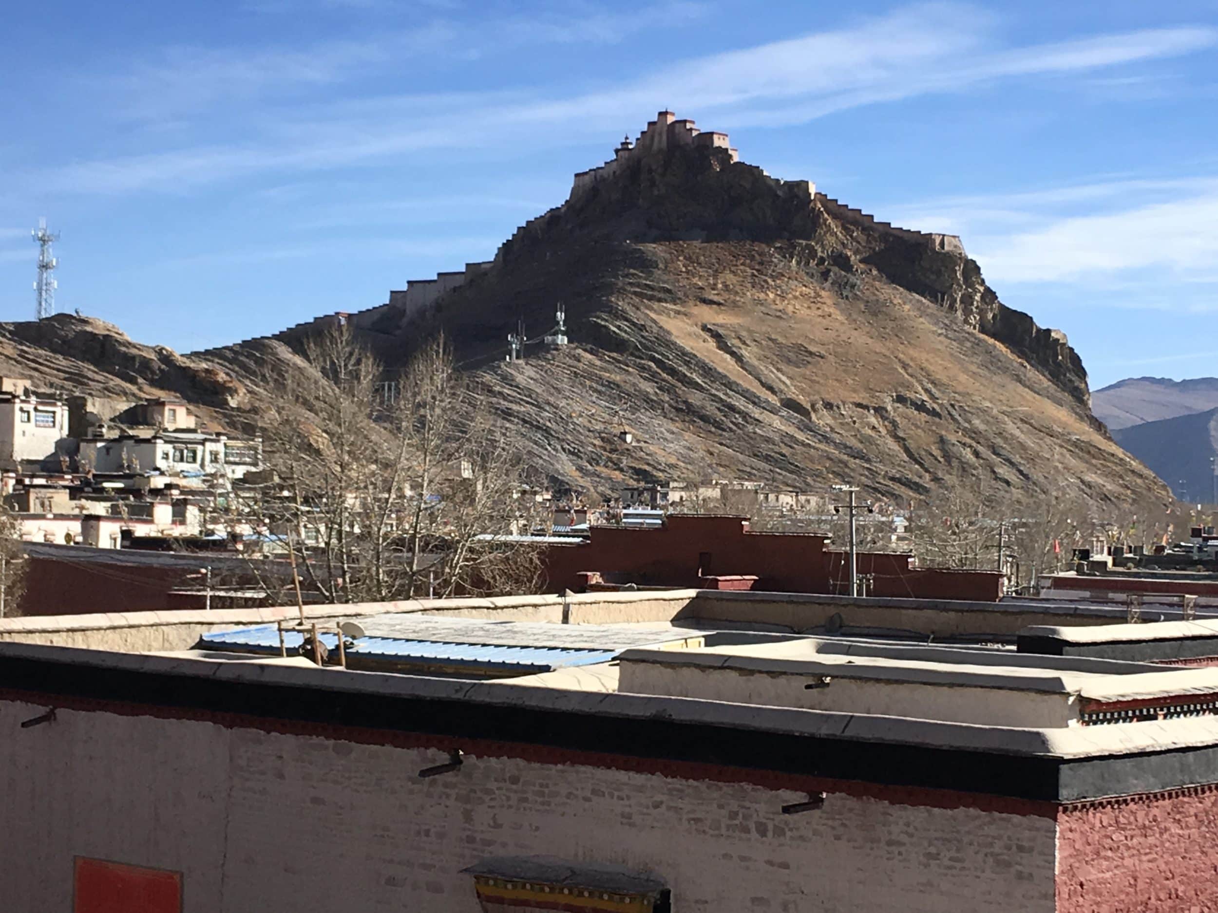 View of Palkor Monastery and Zongshan Castle in the distance, Gyantse